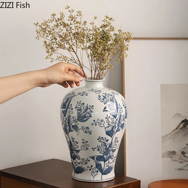 DecorBites™ Blue White Porcelain Vase Plant Pots Room Decor Flowers Arrangement