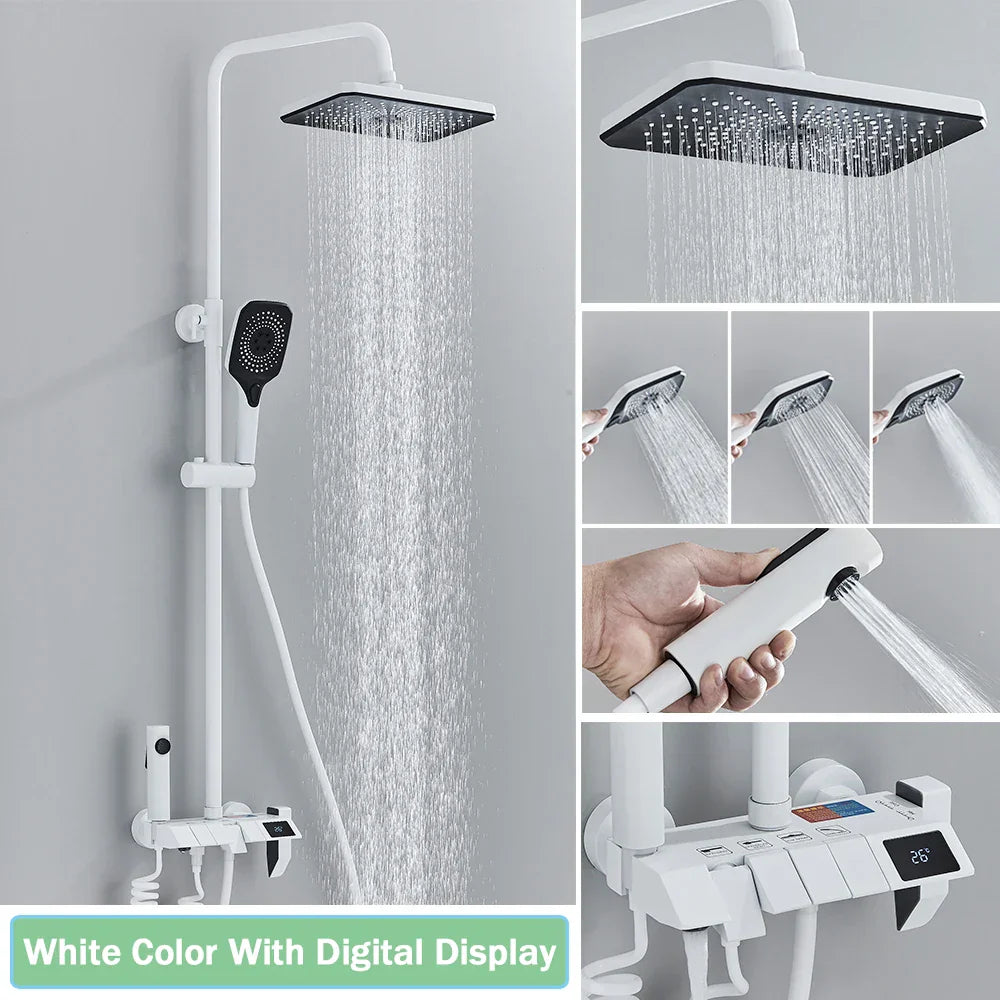 DecorBites™ Black Smart Digital Rainfall Shower System with Grey Mixer Tap