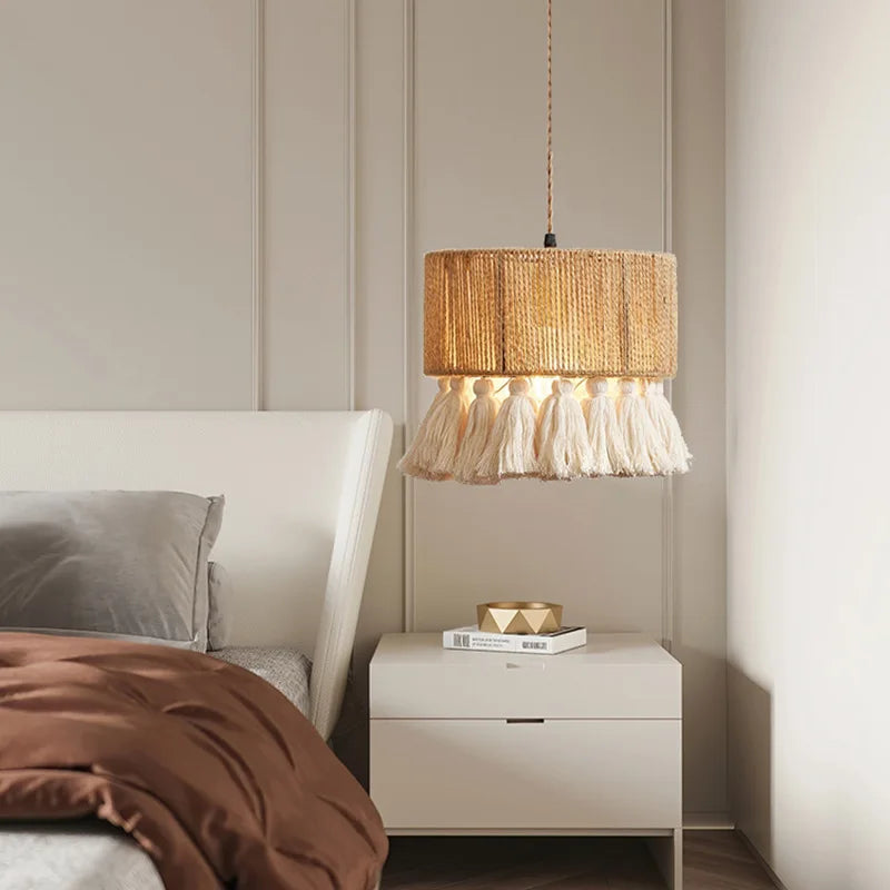 DecorBites™ Boho Fringe Hemp Rope Tassel Pendant Light for Office Bedroom Living Room