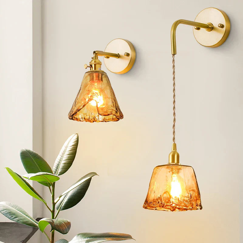 Amber Glass Wall Lamp Pull Chain Switch