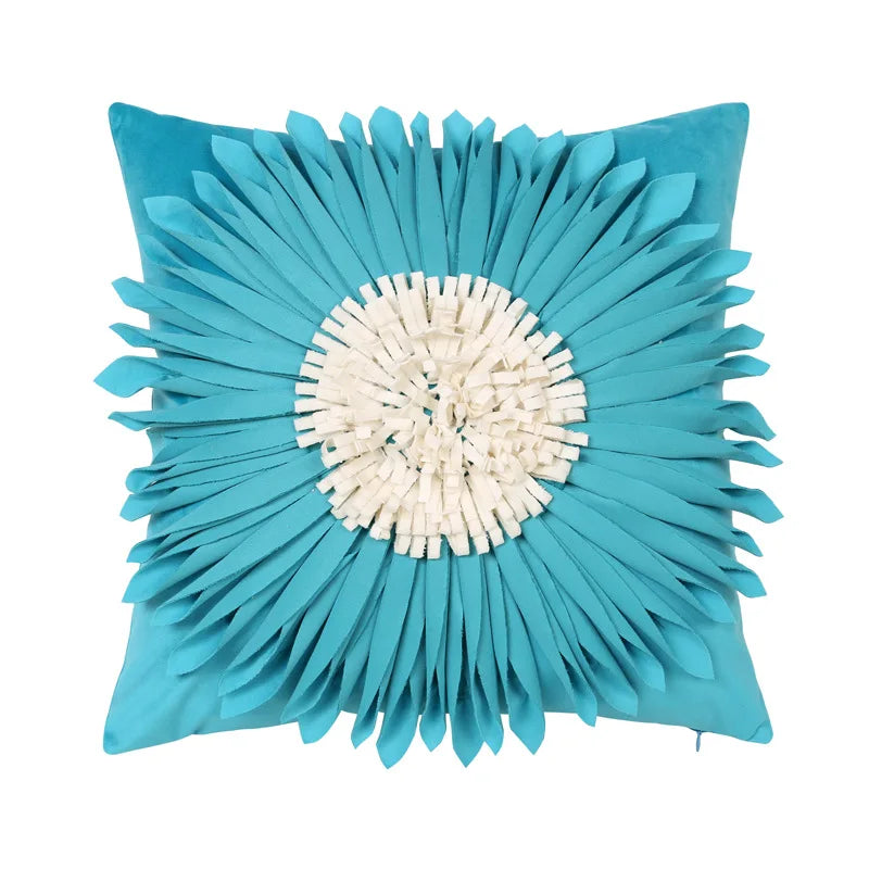Funda de cojín DecorBites™ 3D azul floral de terciopelo 30x50/45x45 cm - Funda de almohada pequeña con margarita y girasol