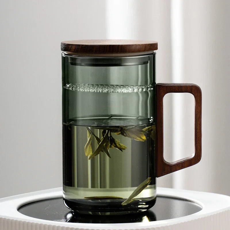 Juego de Tazas de Té de Vidrio Decorbites™ con Asa de Madera y Filtro Lunar