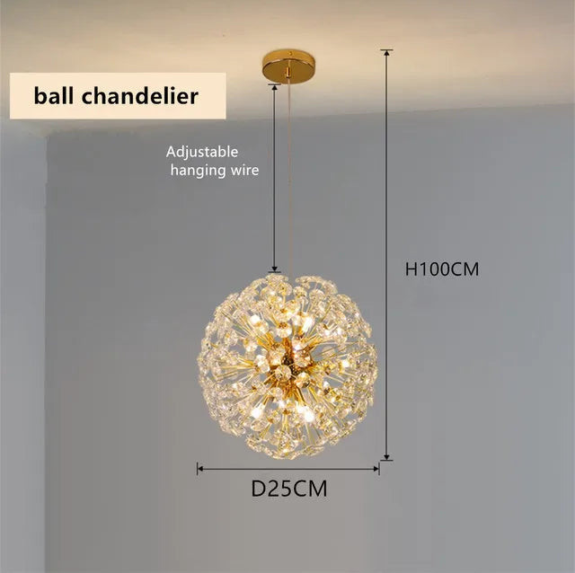Decorbites™ Candelabro de Cristal Dorado: Lámpara Colgante LED de Lujo para Sala de Estar y Comedor