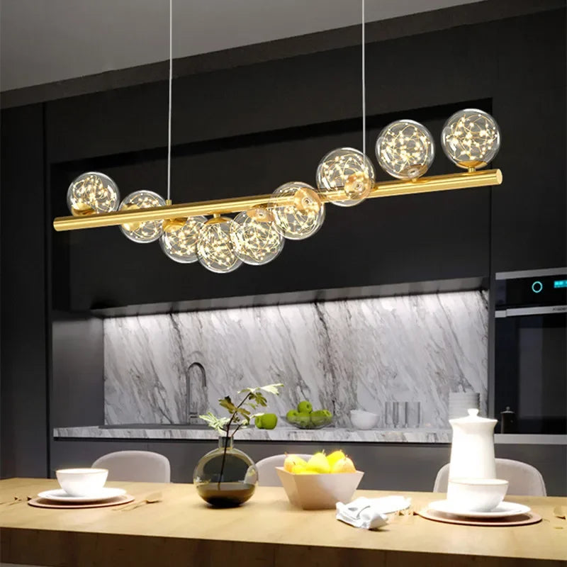 Lámpara de araña larga LED DecorBites™ con bola de cristal G9 para comedor, cocina y oficina.