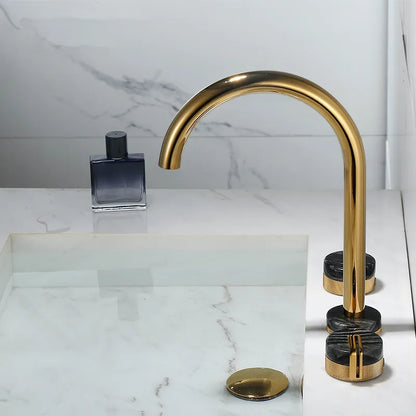 DecorBites™ Gold Brass and Marble Widespread Bathroom Faucet 8' Basin Mixer