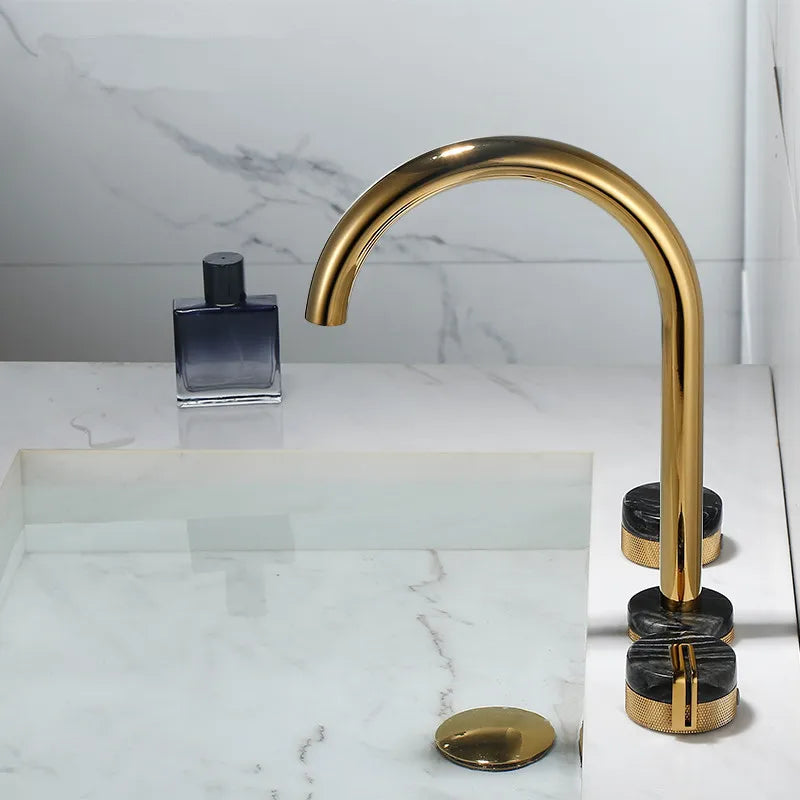 Grifo de baño de latón dorado y mármol de montaje amplio Decorbites™ para lavabo de 8 pulgadas