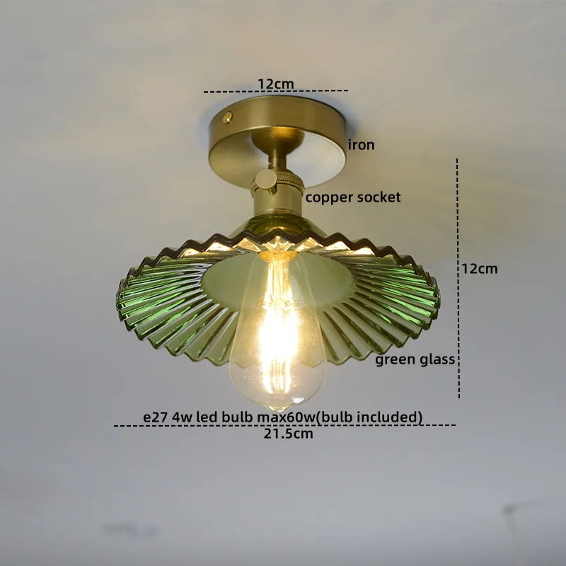 DecorBites™ Green Glass LED Ceiling Lamp for Home Living Room and Hallway Lighting