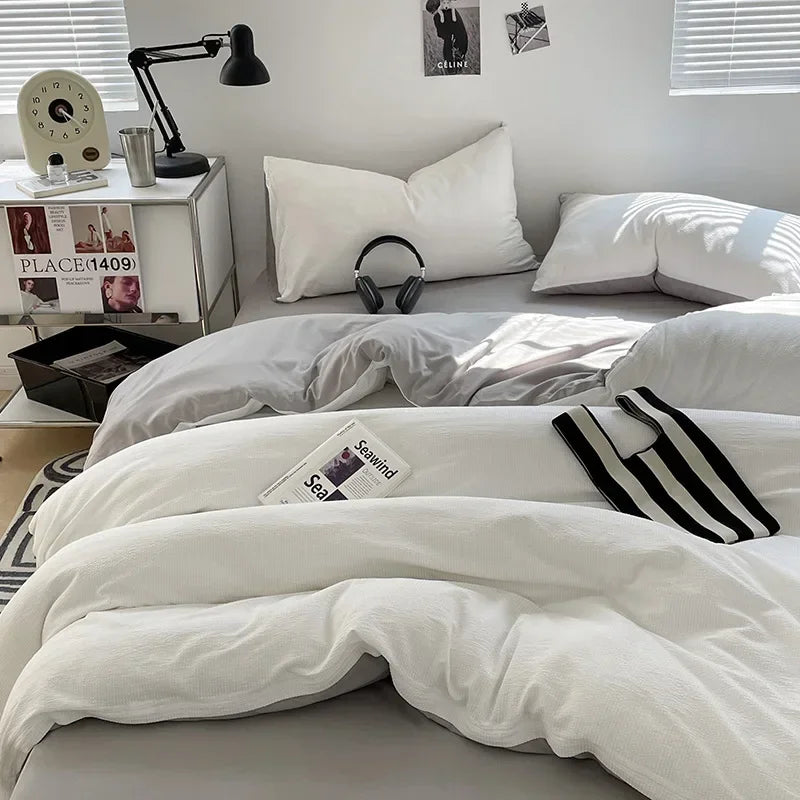 DecorBites™ Bubble Cotton Quilt Sets | Ultra Soft Fitted Sheet Set | King Queen Bed Set