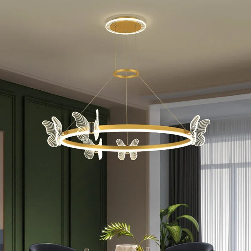 Decorbites™ Gold-Schmetterling-Kristall-Leuchter-Hängeampel für elegante Wohnzimmer- und Restaurantdekoration