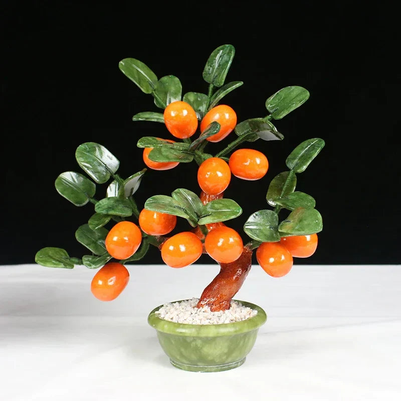 Decorbites™ Árbol Bonsái de Mandarina Kumquat Jade: Ornamentos Decorativos Chinos Hechos a Mano