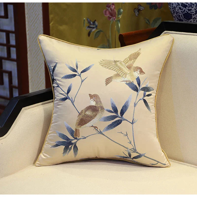 DecorBites™ Birds Branches Embroidered Pillow Covers - Chinoiserie Style Chic Interiors