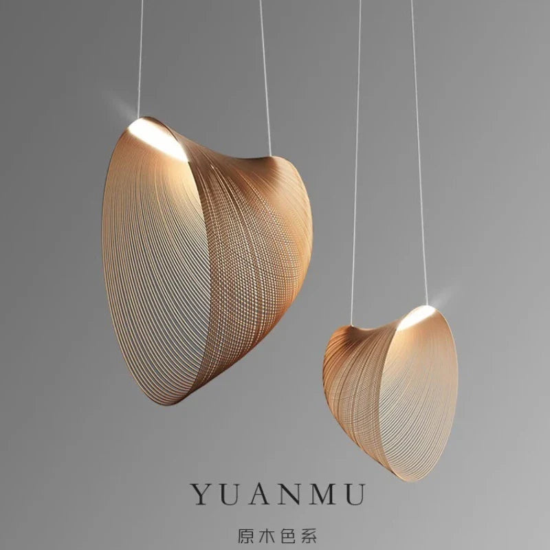 Italian Wabi-Sabi Wood Pendant Light in Yellow Iron