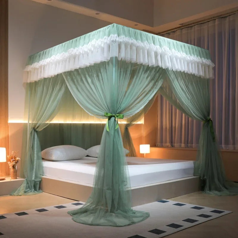 DecorBites™ Korean Princess Square Top Canopy with Color Blocking Pleats & Bracket