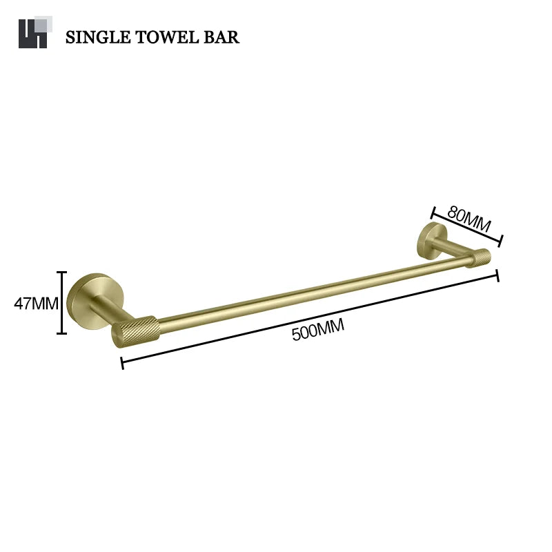 Conjunto de Hardware Decorbites™ Gold: Barra de Toallas, Soporte para Papel Higiénico, Gancho para Batas, Colgador de Tazas
