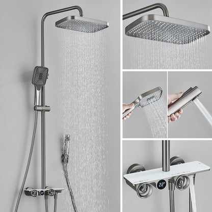 Juego de grifería termostática digital para ducha DecorBites™ gris con sistema de lluvia
