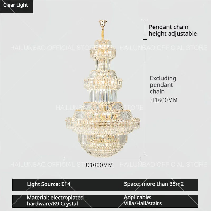 DecorBites™ Crystal Chandelier: Villa High Living Room Luxury Lighting