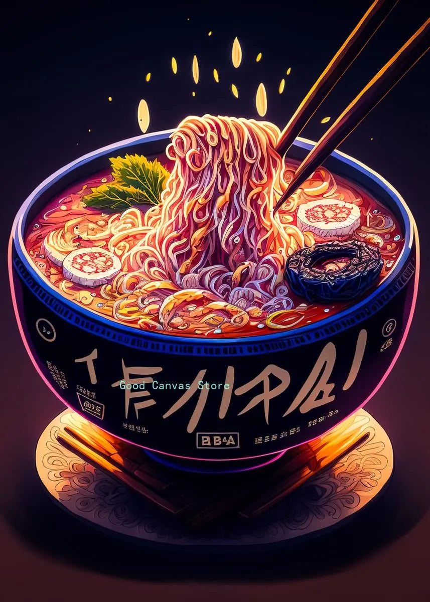 DecorBites™ Japanese Food Neon Posters Canvas Painting for Home Kitchen Decor