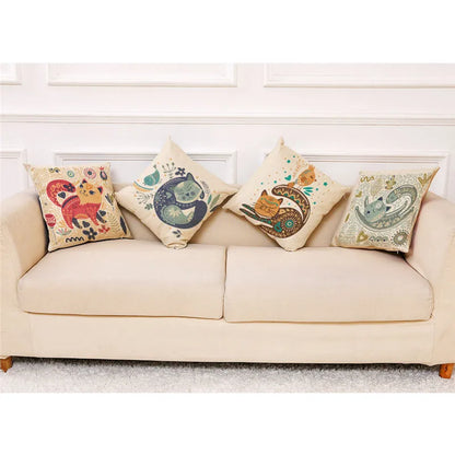 DecorBites™ Cartoon Cat Linen Pillowcase: Modern Home Decor for Sofa, Kids Room, Bed