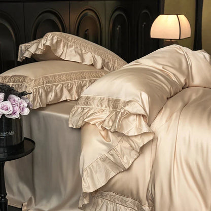 Decobites 1000TC Luxury Embroidery Ruffles Bedding Set with Soft Silky Feel