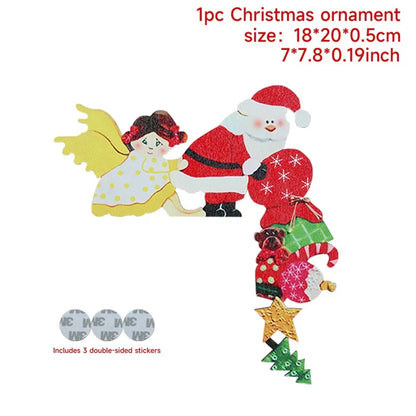 DecorBites™ Christmas Door Frame Decor Set - Festive Wooden Xmas Pendants & Merry Santa Claus Stickers