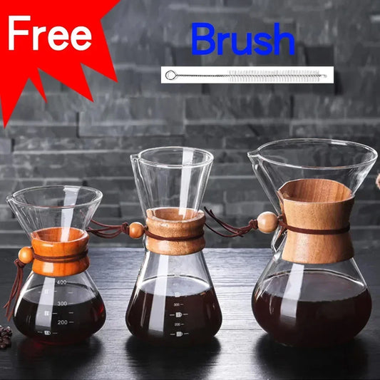 DecorBites™ Glass Coffee Kettle with Steel Filter Drip Brewer for Barista Pour Over