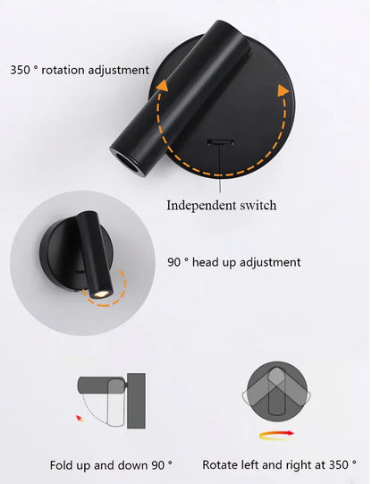 DecorBites™ Bedroom Wall Lamp Surface Spotlight Indoor Reading Sconce Lights