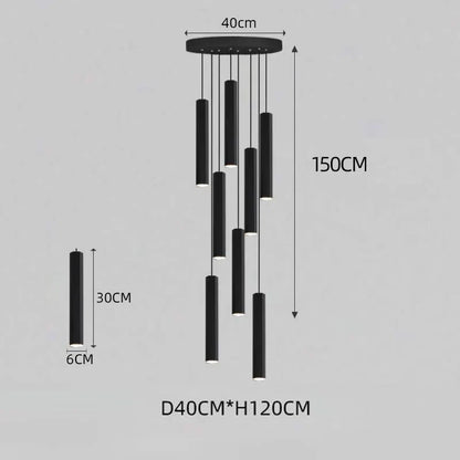 Lámpara de araña para escalera DecorBites™ con cristal LED negro: Diseño nórdico moderno, lámpara colgante creativa para isla