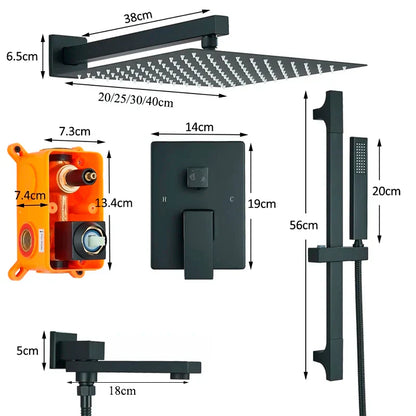 DecorBites™ Black Rainfall Shower Faucets with Slider Bar and Embedded Mixer