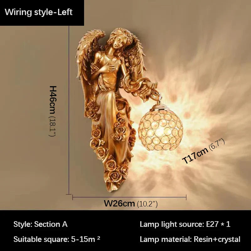 DecorBites™ Angel مصباح حائط داخلي LED من الراتنج الذهبي للديكور المنزلي