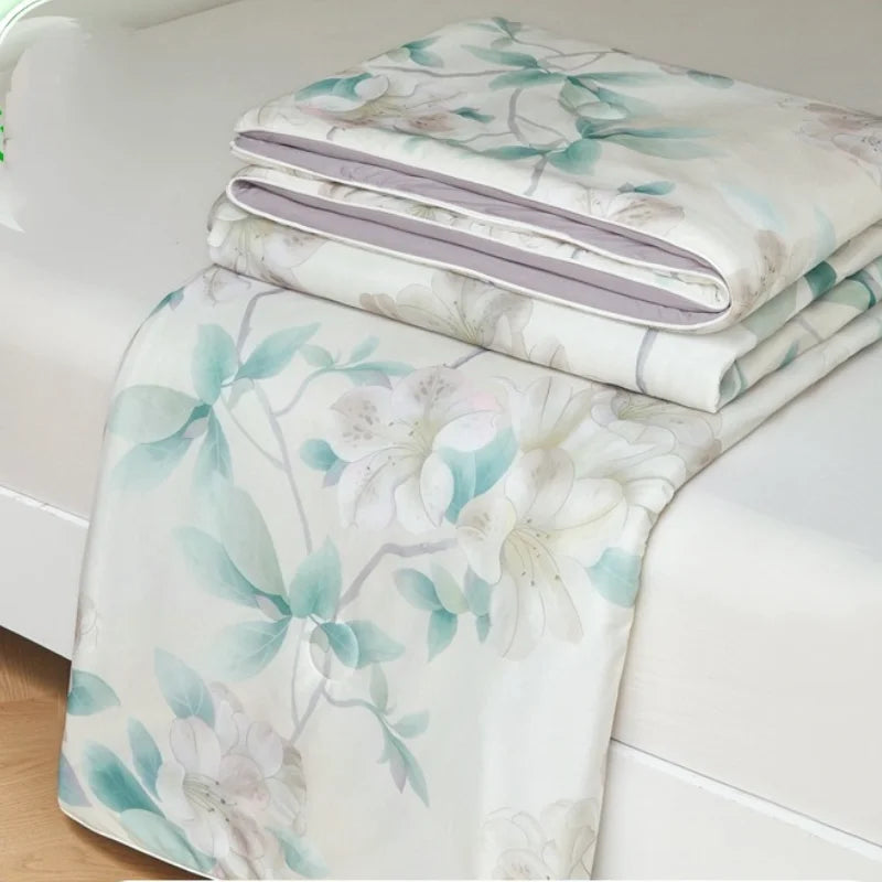 DecorBites™ Knitted Cotton Print Summer Quilt, Silk Soft Blanket