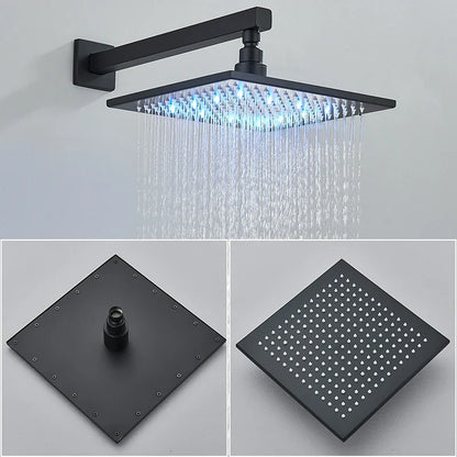 DecorBites™ LED Black Wall Mounted Shower Faucet Set with Rainfall Shower Head