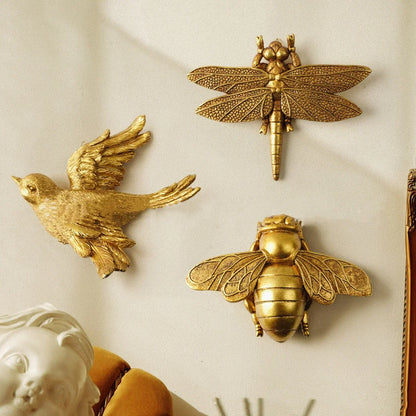DecorBites™ Golden Bird & Butterfly Resin Wall Decoration Statues