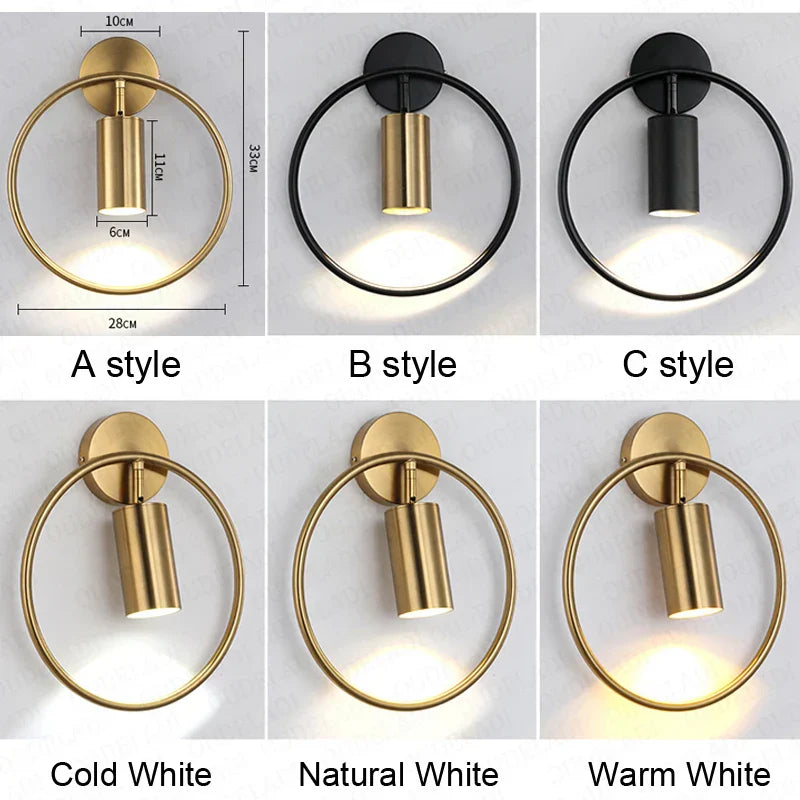 DecorBites™ Brass Ring LED Wall Light for Home Decor and Ambiance