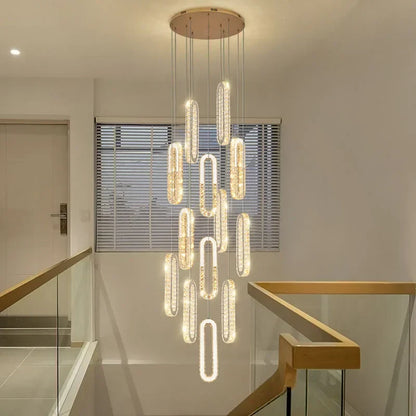 DecorBites™ Gold Crystal LED Chandelier: Modern Luxury Long Pendant Light for Living Room