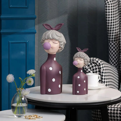 DecorBites™ Bubble Gum Girl Statue: Modern Room Decor & Birthday Gift