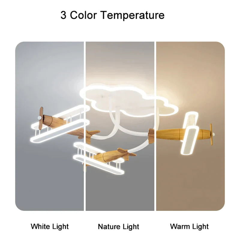 DecorBites™ Cartoon Plane Chandelier Light Kids Room Ceiling Lamp Remote Control