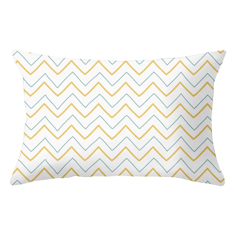 Funda de almohada rectangular curva con rayas geométricas DecorBites™ - Cojines decorativos para sofá en amarillo y azul
