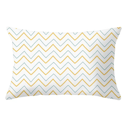 Funda de almohada rectangular curva con rayas geométricas DecorBites™ - Cojines decorativos para sofá en amarillo y azul