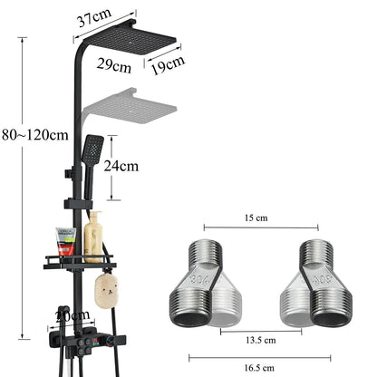 DecorBites™ Digital Display Thermostatic Shower Faucet Set, Rain Shower Column, Wall Mount - Black/Chrome
