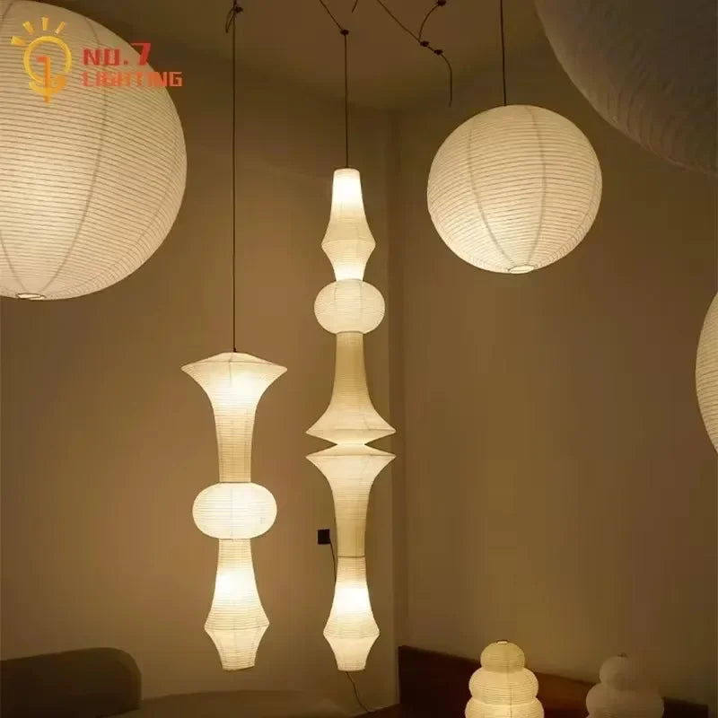 DecorBites™ Japanese Wabi Sabi Pendant Light LED E27 Noguchi Akari Rice Paper Ceiling Hanging