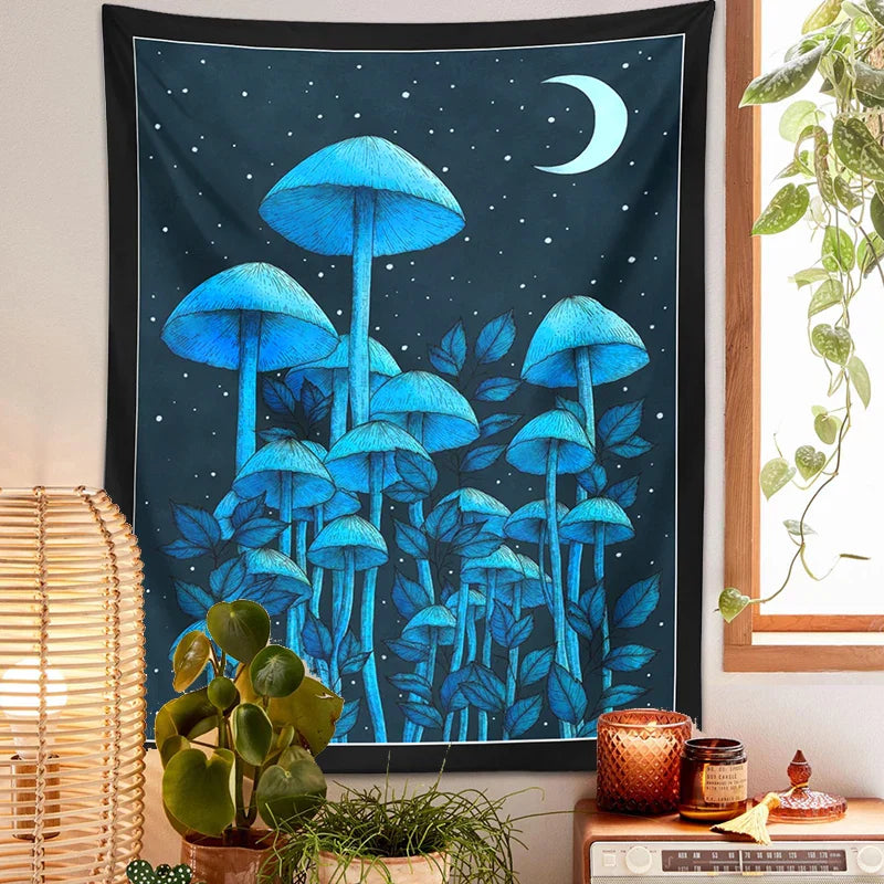 Moon Mushroom Decobites Tapestry Psychedelic Forest Wall Tapestries - Bohemian Room Decor