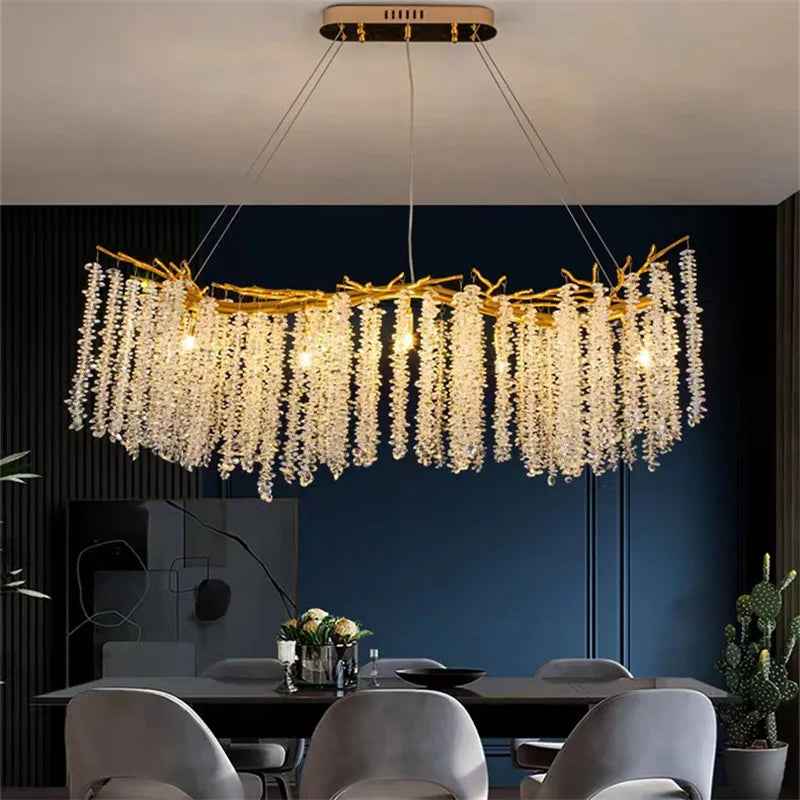 DecorBites™ Gold Crystal Chandelier: Modern Luxury Hanging Branches, for Dining Kitchen Living Bedroom
