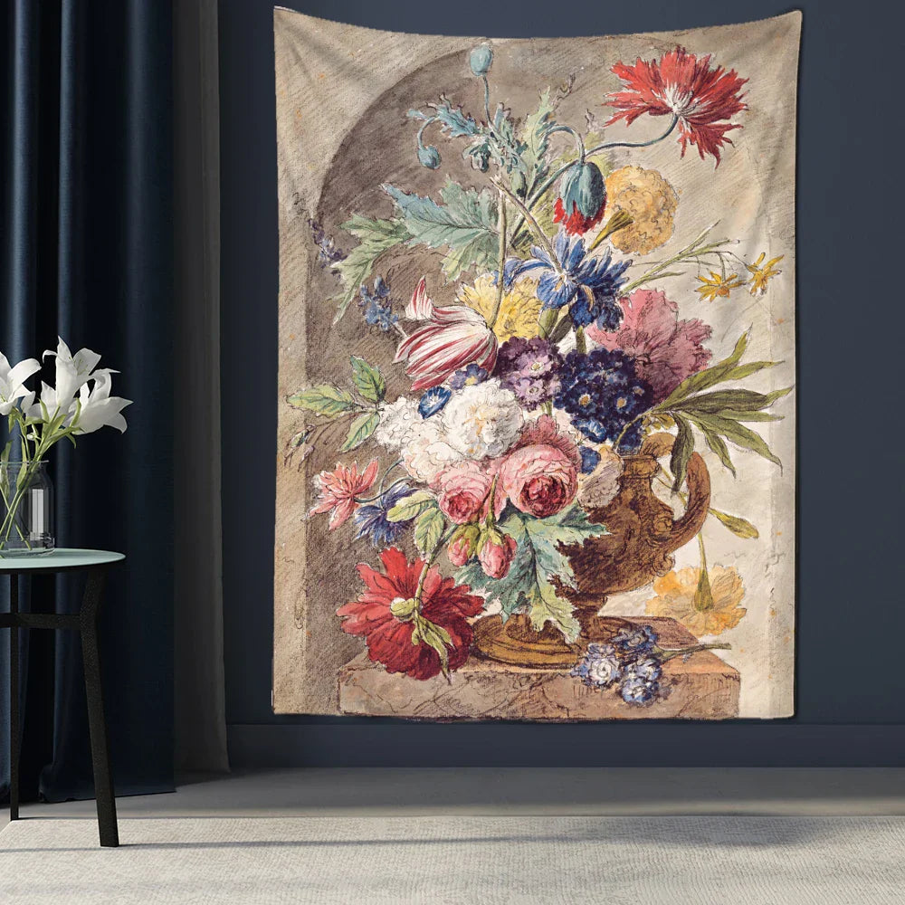 Decobites Court Style Floral Oil Painting Tapestry Wall Hanging Home Decor