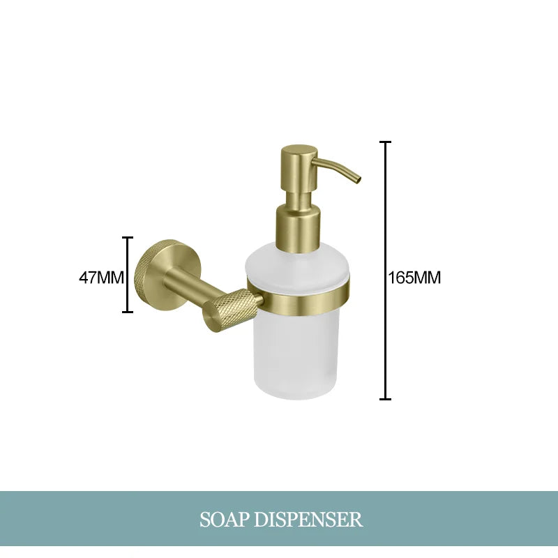Conjunto de Hardware Decorbites™ Gold: Barra de Toallas, Soporte para Papel Higiénico, Gancho para Batas, Colgador de Tazas