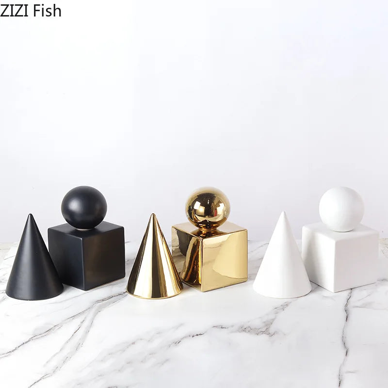 DecorBites™ Cube Round Statue Decor Ceramic Ornament Sculpture Artwork for Desk & Room