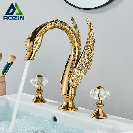 DecorBites™ Golden Swan Crystal Dual Handle Basin Tap