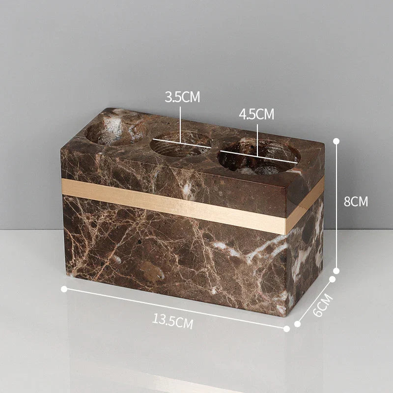 DecorBites™ Emperador Dark Marble Bathroom Set: Toothbrush Holder, Soap Dispenser, Luxury Accessories