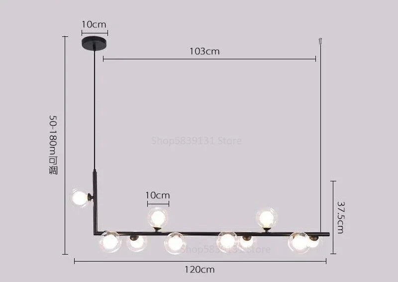 Lámpara de araña LED con bola de cristal DecorBites™: Lámpara colgante larga y moderna para salón y tienda