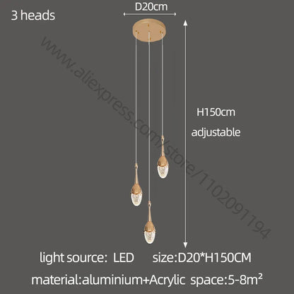 Lámpara de araña LED dorada para escalera DecorBites™ | Lámpara colgante de lujo para sala de estar grande