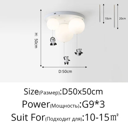 DecorBites™ Kids Cartoon Panda Polar Bear Ceiling Light Chandelier for Boys and Girls' Bedroom